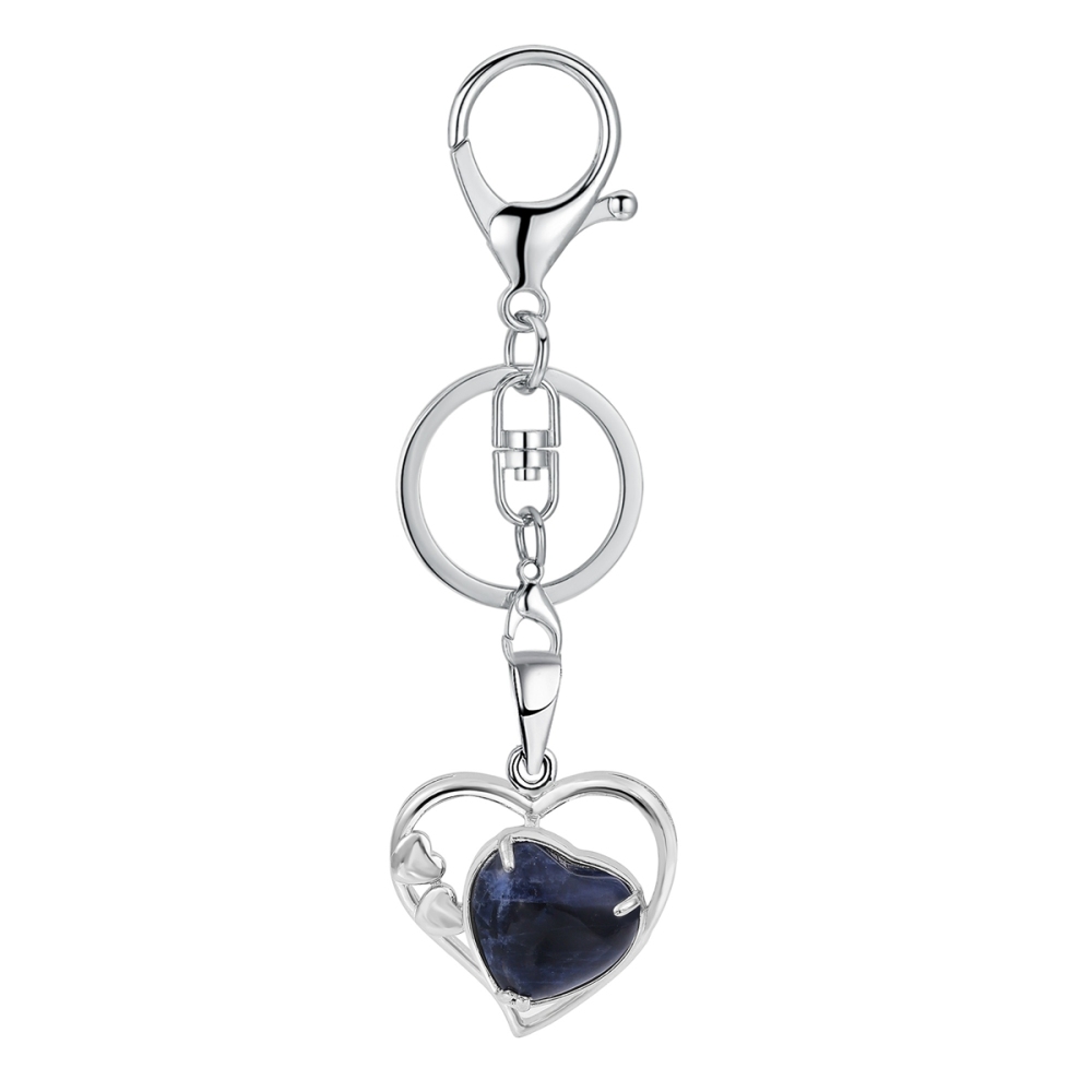Wholesales Silver Key Chain Accessories Keys Natural Healing Crystal Hollow Heart Stone Keychain for Bag Car key Rings