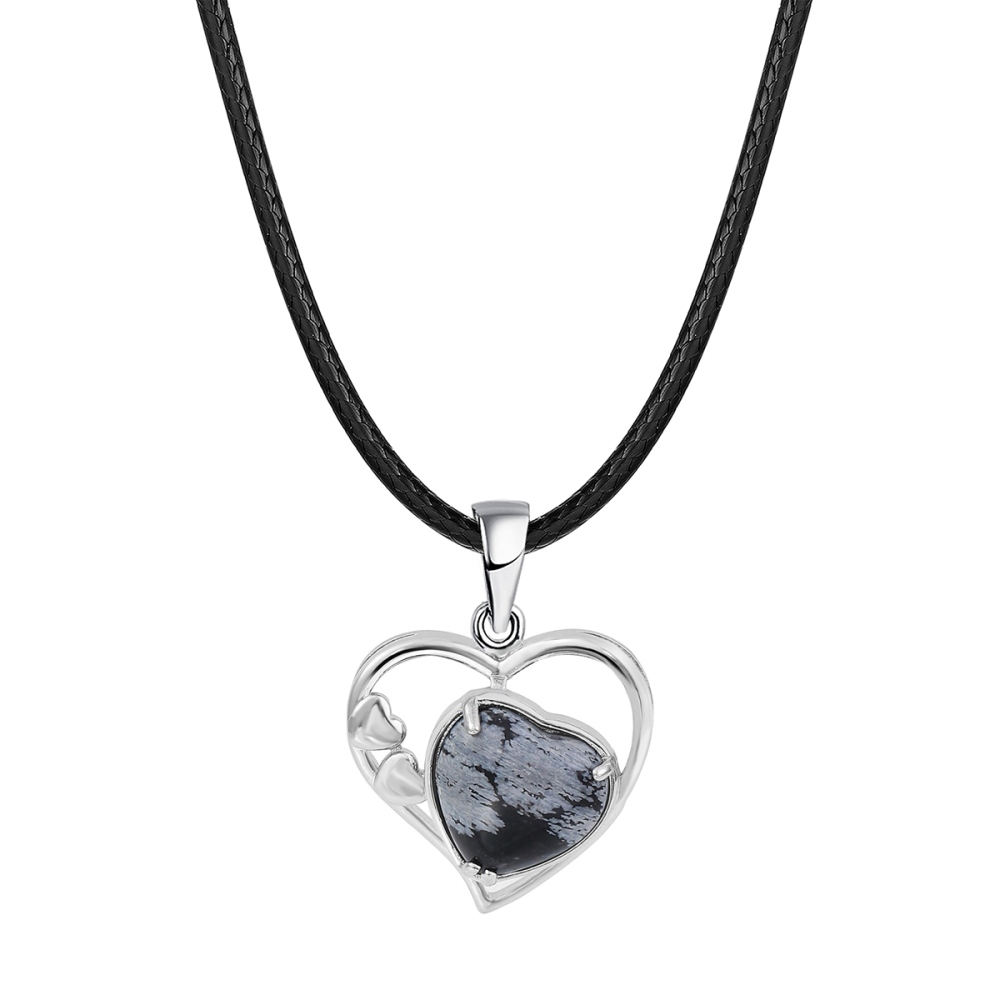 Fashion Crystal Pendant Necklace Zircon Stone Hollow Heart Stone Pendants Charms Women Jewelry Gift with Black Rope