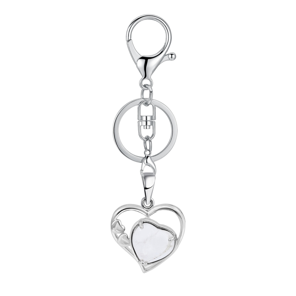 Wholesales Silver Key Chain Accessories Keys Natural Healing Crystal Hollow Heart Stone Keychain for Bag Car key Rings