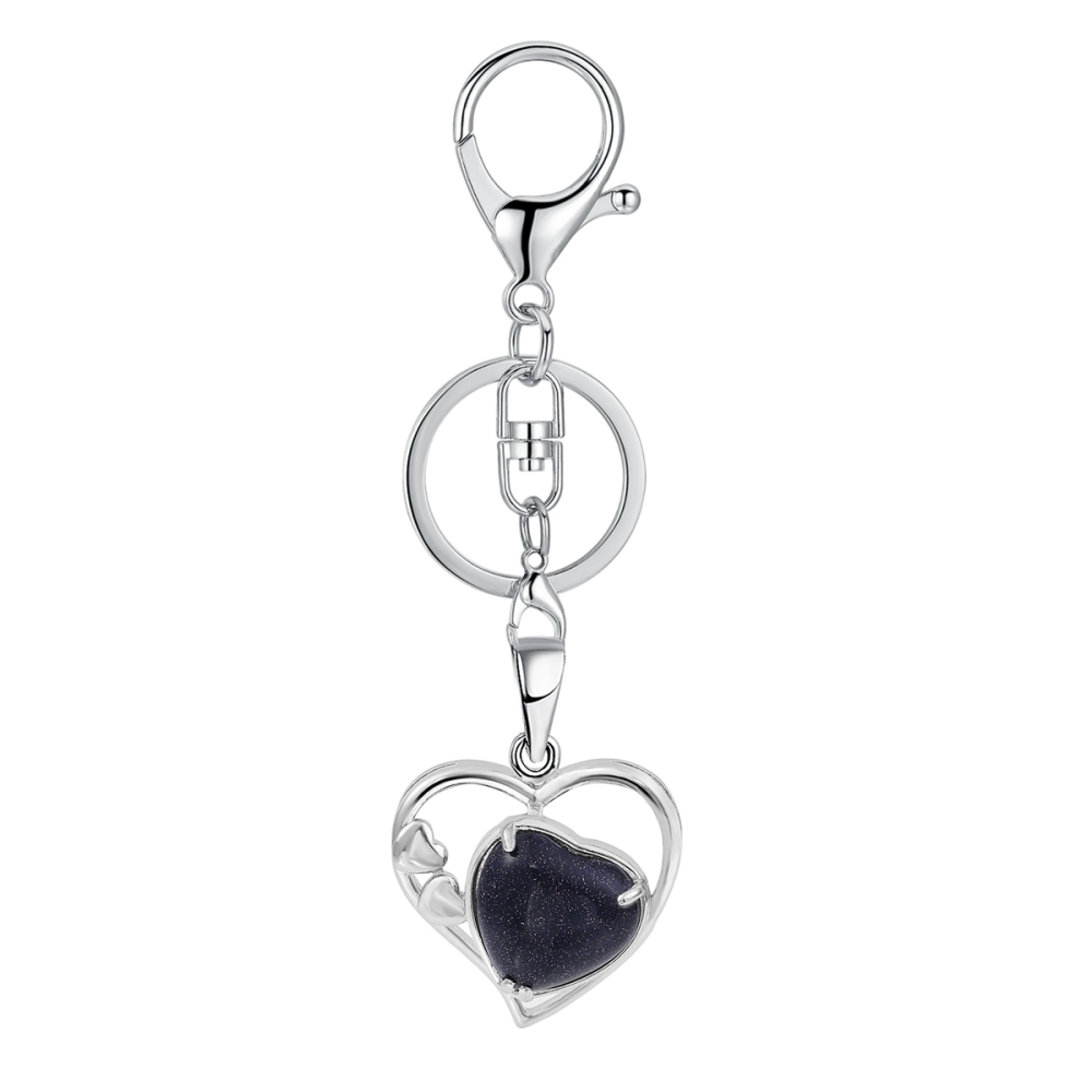 Wholesales Silver Key Chain Accessories Keys Natural Healing Crystal Hollow Heart Stone Keychain for Bag Car key Rings