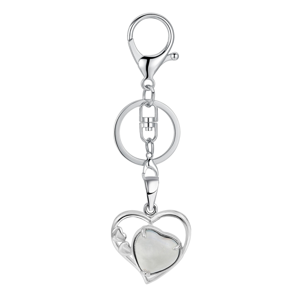Wholesales Silver Key Chain Accessories Keys Natural Healing Crystal Hollow Heart Stone Keychain for Bag Car key Rings