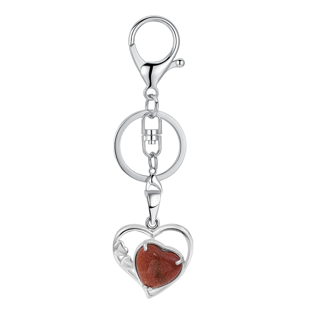 Wholesales Silver Key Chain Accessories Keys Natural Healing Crystal Hollow Heart Stone Keychain for Bag Car key Rings