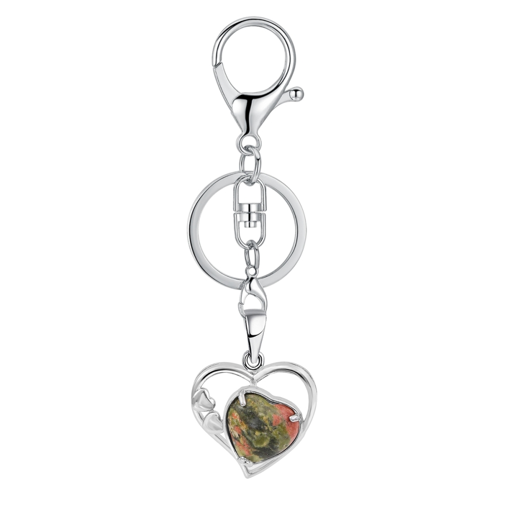 Wholesales Silver Key Chain Accessories Keys Natural Healing Crystal Hollow Heart Stone Keychain for Bag Car key Rings