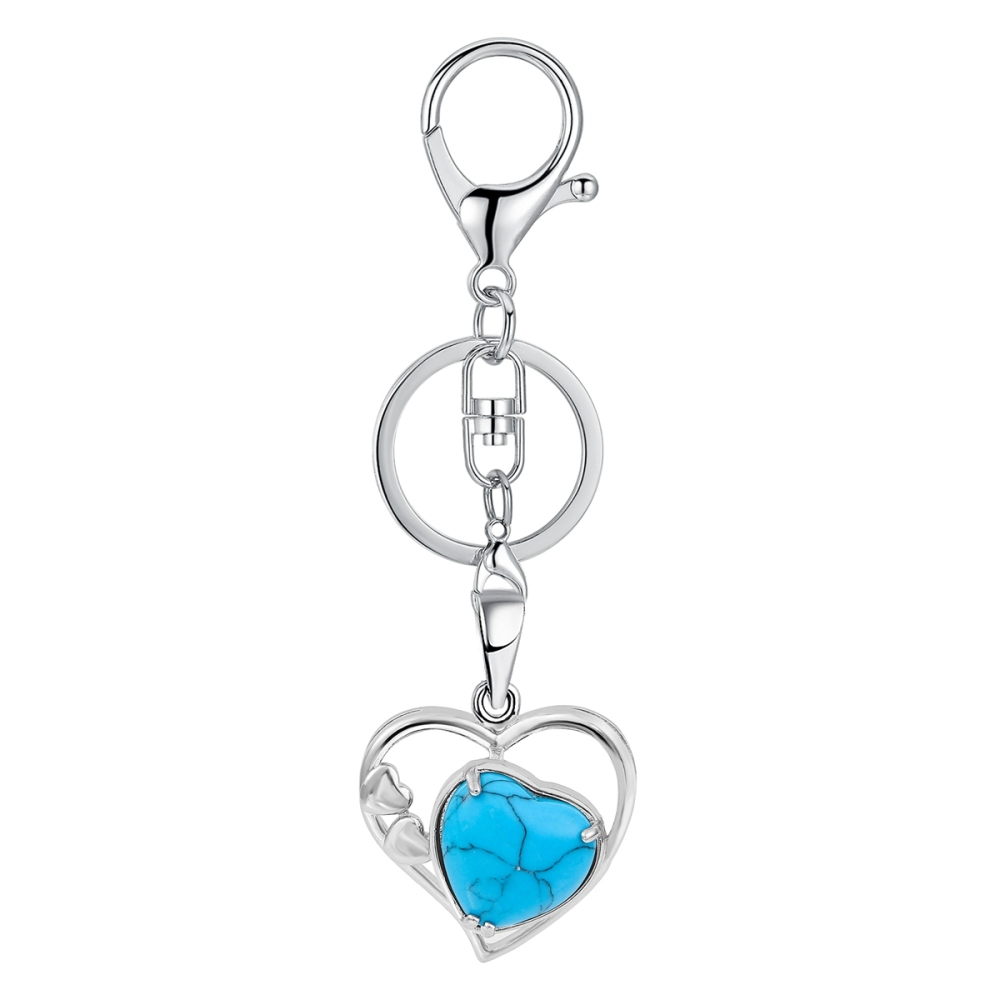 Wholesales Silver Key Chain Accessories Keys Natural Healing Crystal Hollow Heart Stone Keychain for Bag Car key Rings