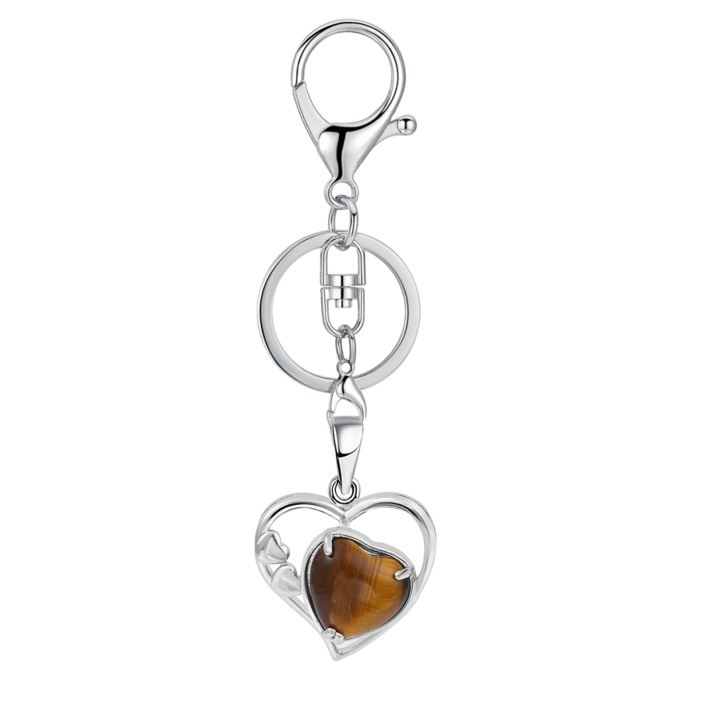 Wholesales Silver Key Chain Accessories Keys Natural Healing Crystal Hollow Heart Stone Keychain for Bag Car key Rings