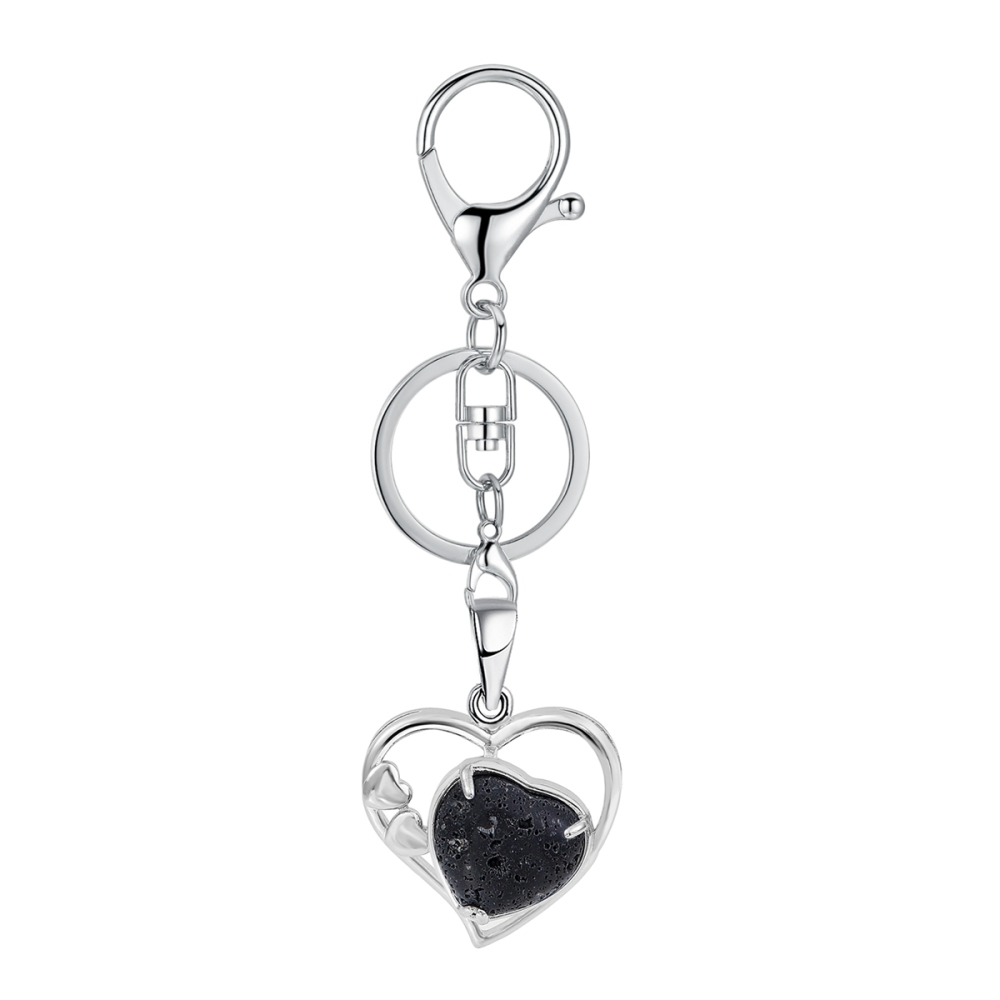 Wholesales Silver Key Chain Accessories Keys Natural Healing Crystal Hollow Heart Stone Keychain for Bag Car key Rings