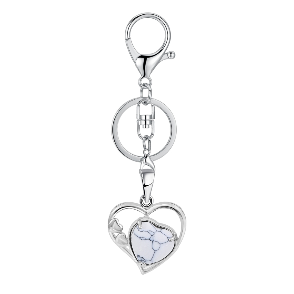 Wholesales Silver Key Chain Accessories Keys Natural Healing Crystal Hollow Heart Stone Keychain for Bag Car key Rings