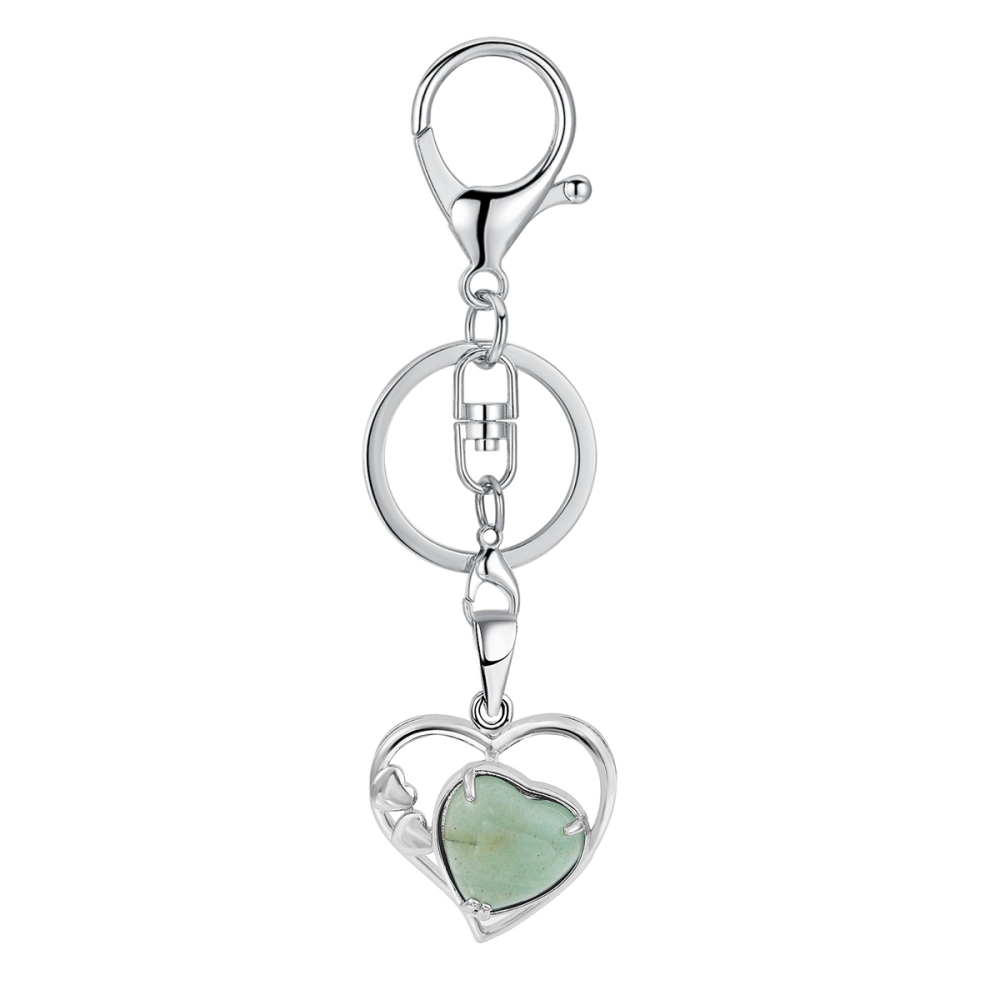 Wholesales Silver Key Chain Accessories Keys Natural Healing Crystal Hollow Heart Stone Keychain for Bag Car key Rings