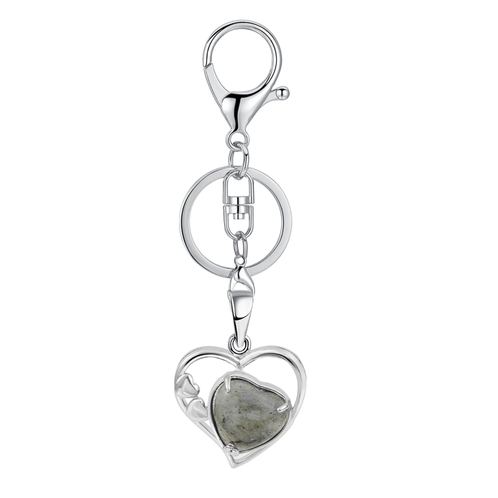 Wholesales Silver Key Chain Accessories Keys Natural Healing Crystal Hollow Heart Stone Keychain for Bag Car key Rings