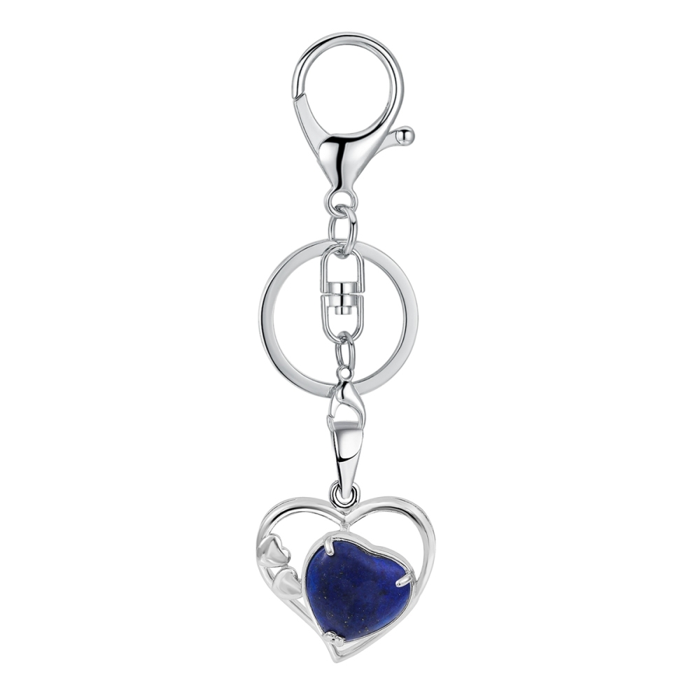 Wholesales Silver Key Chain Accessories Keys Natural Healing Crystal Hollow Heart Stone Keychain for Bag Car key Rings