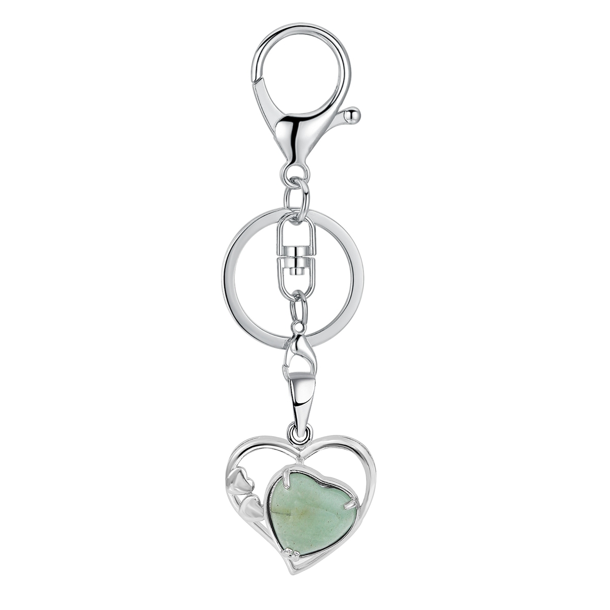 Wholesales Silver Key Chain Accessories Keys Natural Healing Crystal Hollow Heart Stone Keychain for Bag Car key Rings