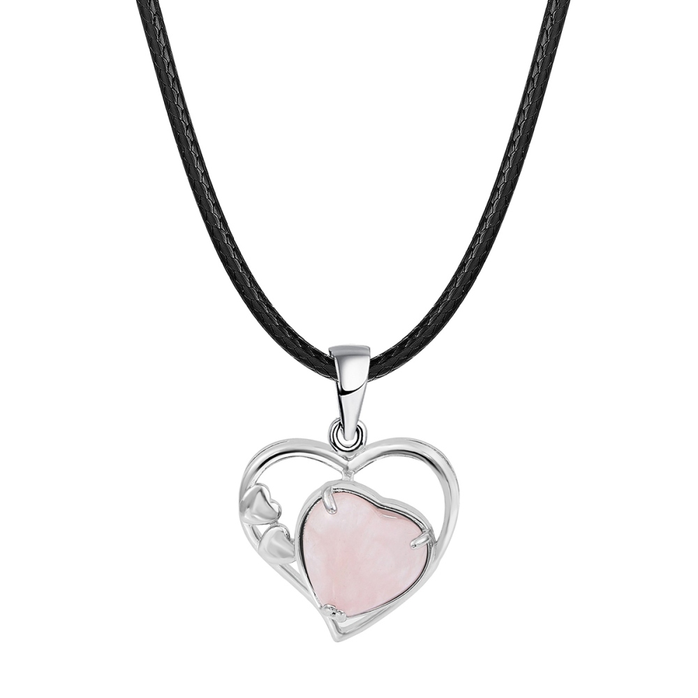 Fashion Crystal Pendant Necklace Zircon Stone Hollow Heart Stone Pendants Charms Women Jewelry Gift with Black Rope