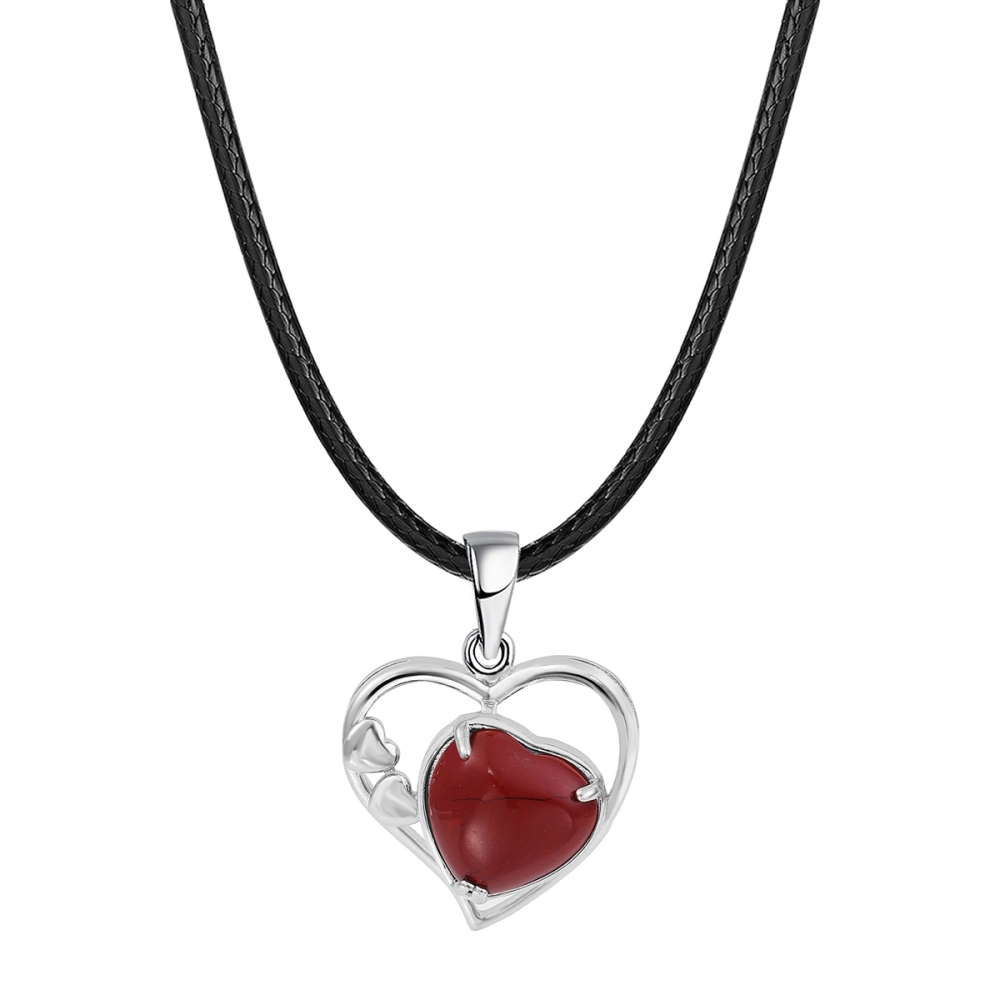 Fashion Crystal Pendant Necklace Zircon Stone Hollow Heart Stone Pendants Charms Women Jewelry Gift with Black Rope