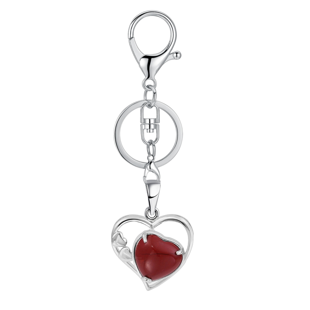 Wholesales Silver Key Chain Accessories Keys Natural Healing Crystal Hollow Heart Stone Keychain for Bag Car key Rings