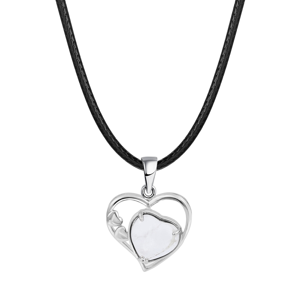 Fashion Crystal Pendant Necklace Zircon Stone Hollow Heart Stone Pendants Charms Women Jewelry Gift with Black Rope