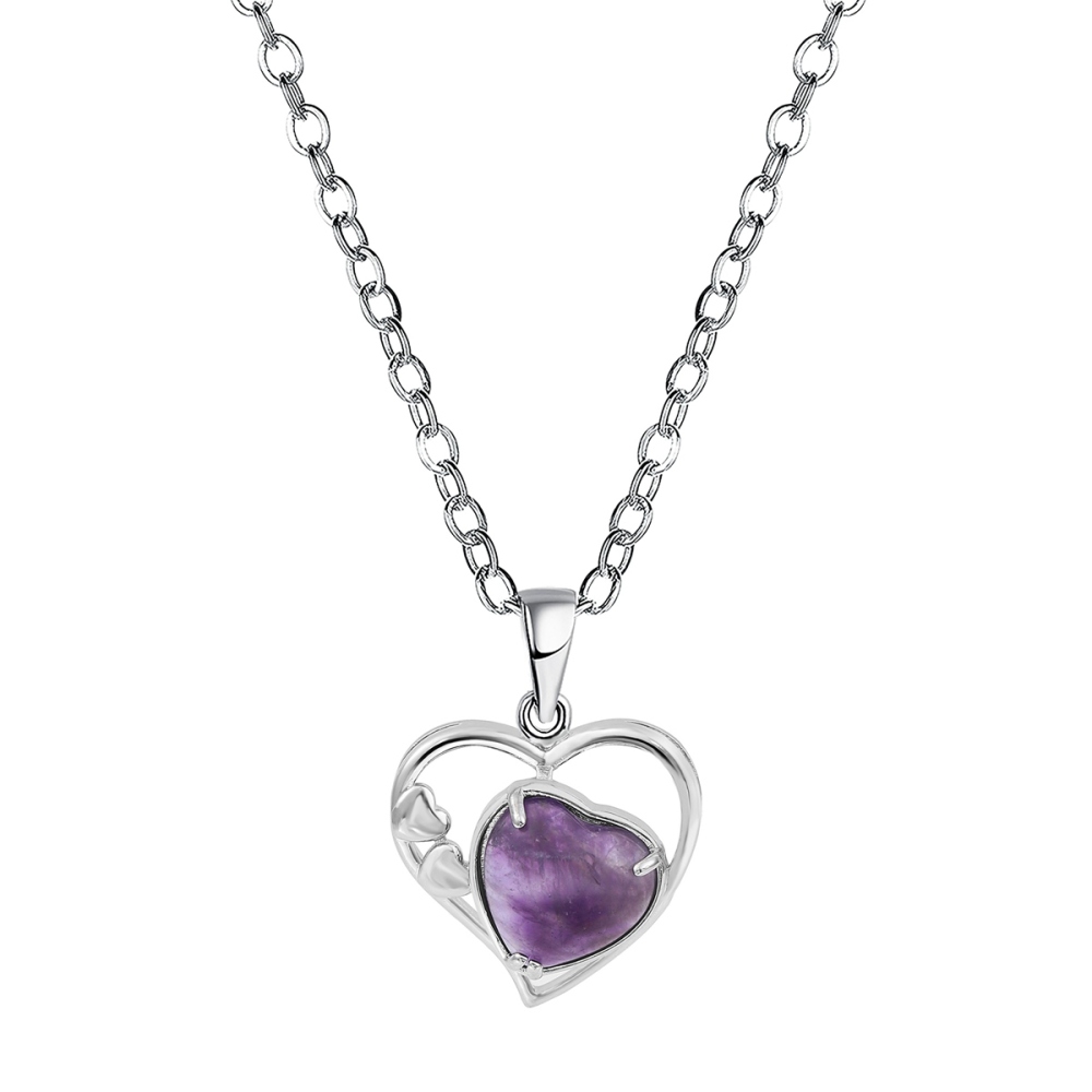 Natural Stone Hollow Heart Stones Pendant Amethyst Quartz Chakras Pendants Healing Crystal Pink Quartz Jewelry For Women And Men