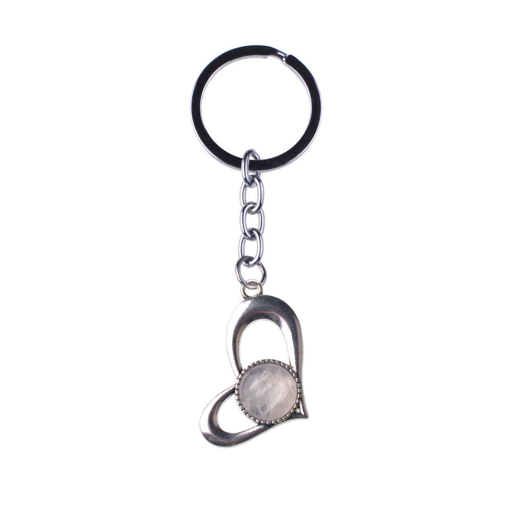 Wholesale Natura Gemstone Love Alloy Pendant Key Chain Amethyst Green Aventurine Powder Crystal Jewelry Making