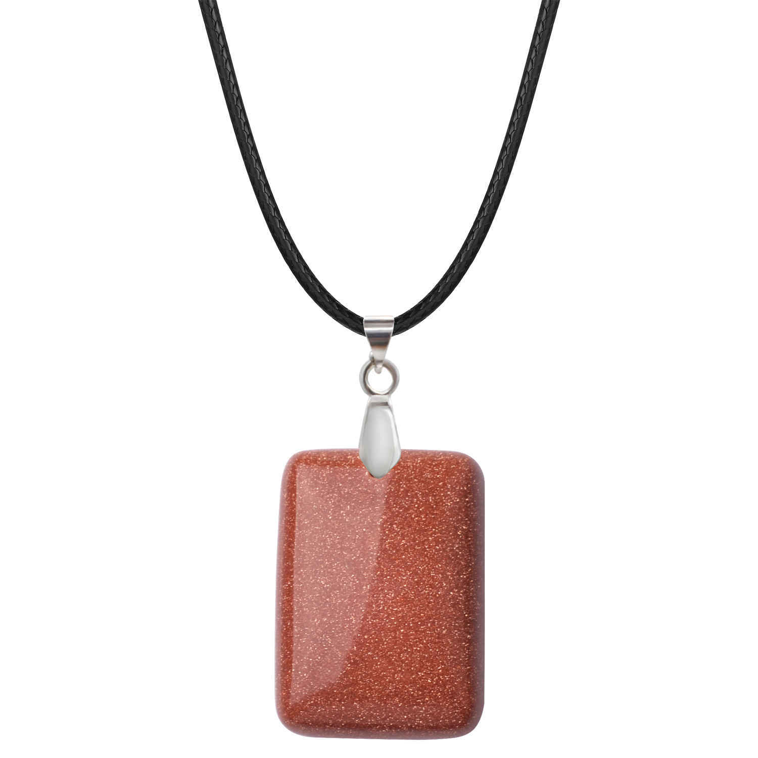 Wholesales 28x35MM Rectangle Gemstone Beads Chakra Pendant Necklace for Women & Men with 18 Inches Black Rope