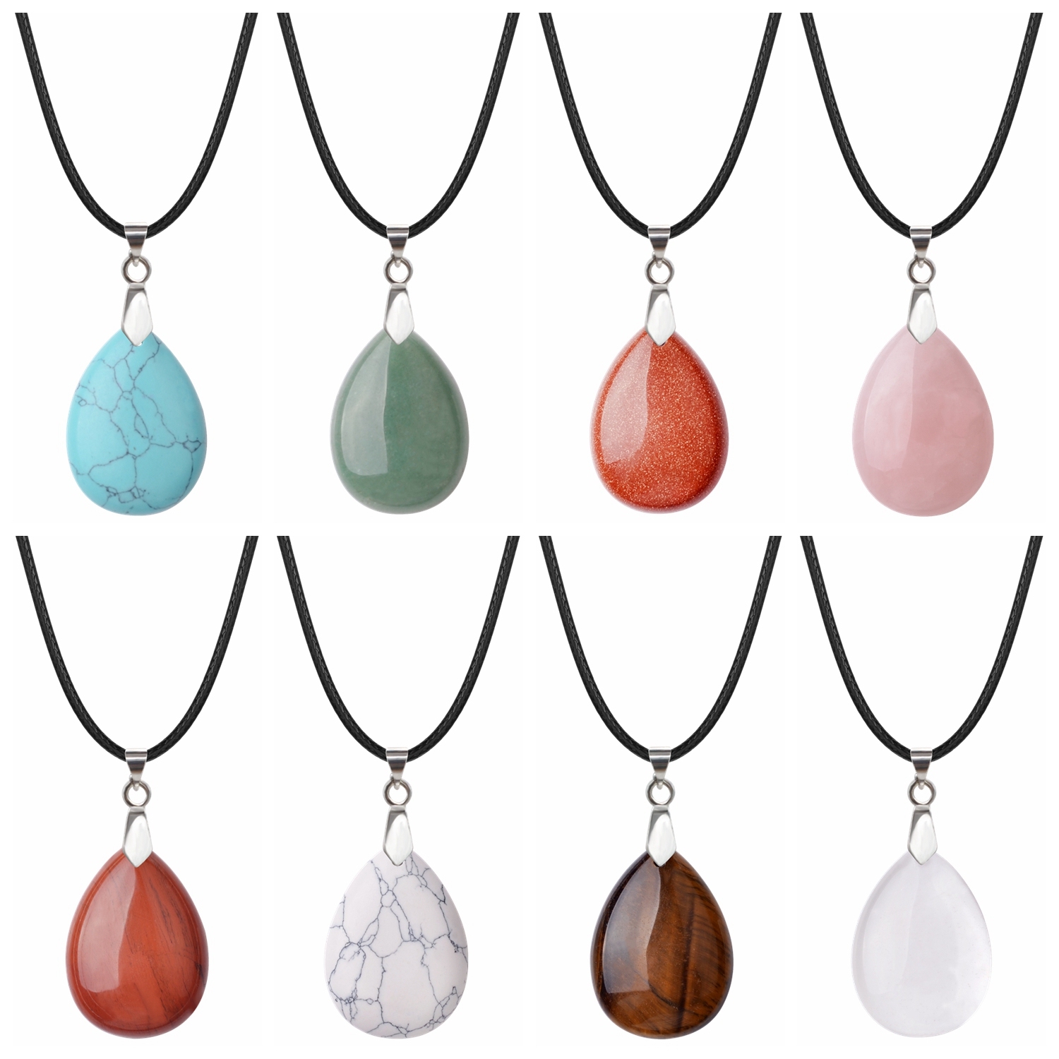 Natural Crystal Quartz Stone Charms Waterdrop Shape Chakra Stone Pendant Healing Gemstone For Women Girls