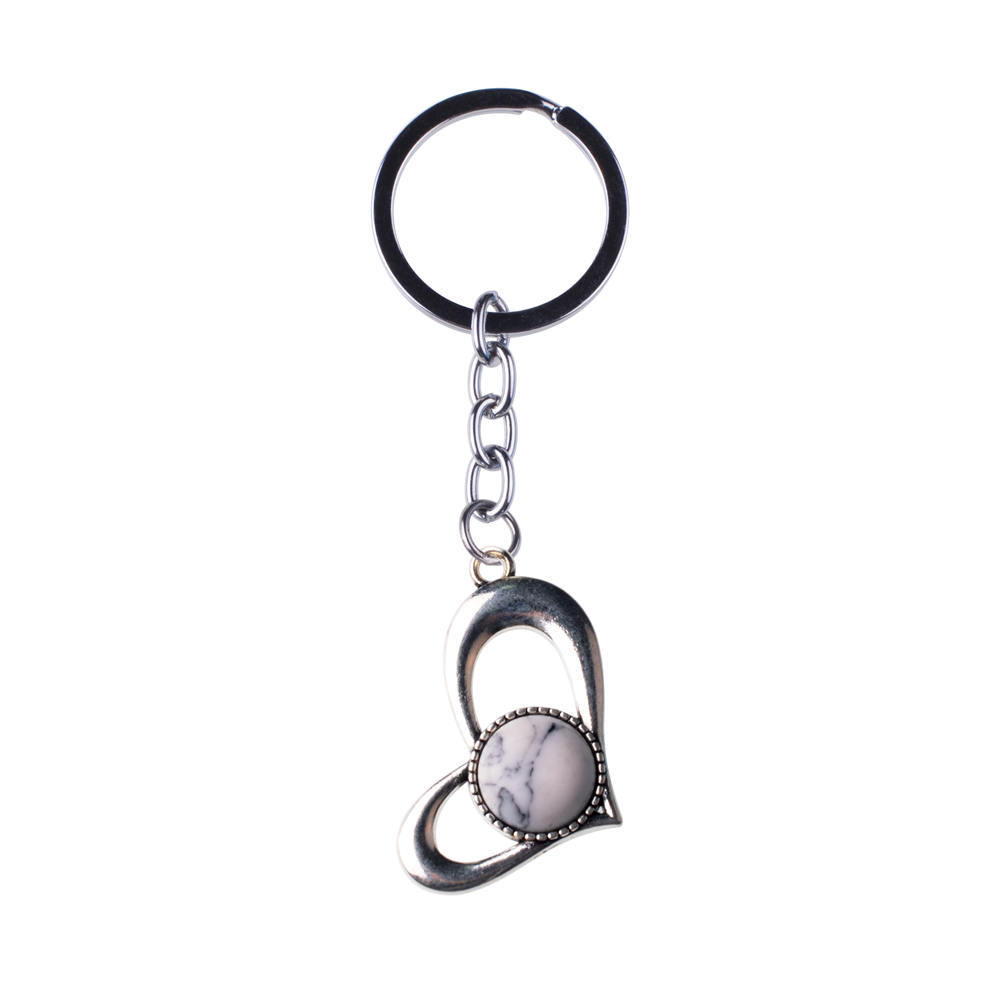 Wholesale Natura Gemstone Love Alloy Pendant Key Chain Amethyst Green Aventurine Powder Crystal Jewelry Making