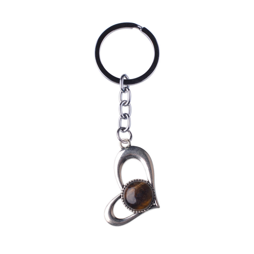 Wholesale Natura Gemstone Love Alloy Pendant Key Chain Amethyst Green Aventurine Powder Crystal Jewelry Making
