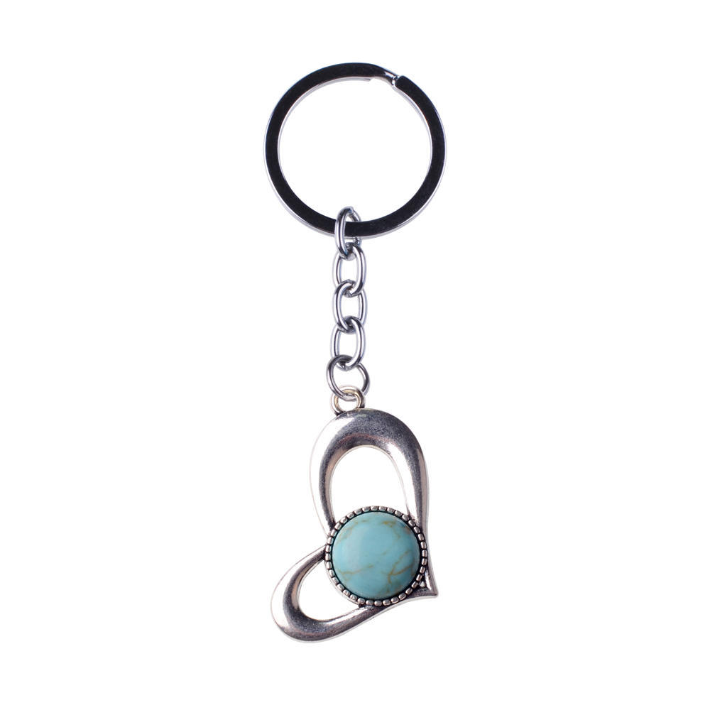 Wholesale Natura Gemstone Love Alloy Pendant Key Chain Amethyst Green Aventurine Powder Crystal Jewelry Making