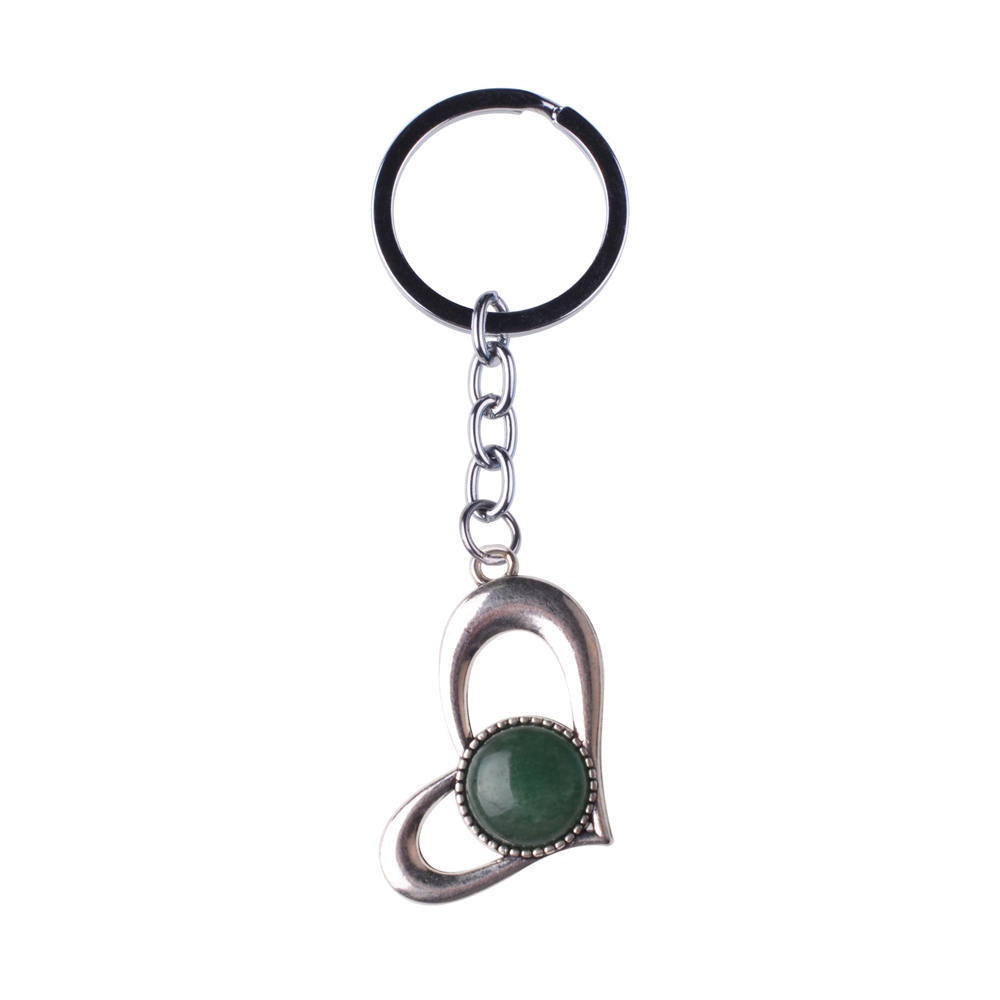Wholesale Natura Gemstone Love Alloy Pendant Key Chain Amethyst Green Aventurine Powder Crystal Jewelry Making