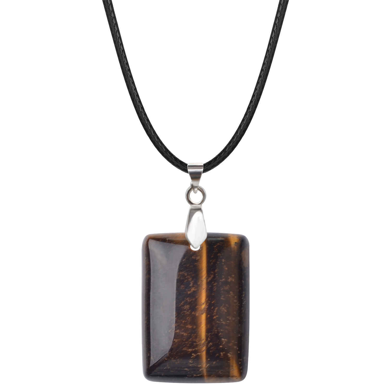 Wholesales 28x35MM Rectangle Gemstone Beads Chakra Pendant Necklace for Women & Men with 18 Inches Black Rope