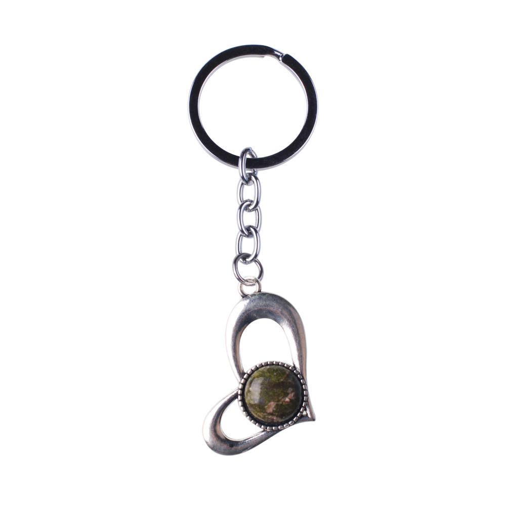 Wholesale Natura Gemstone Love Alloy Pendant Key Chain Amethyst Green Aventurine Powder Crystal Jewelry Making