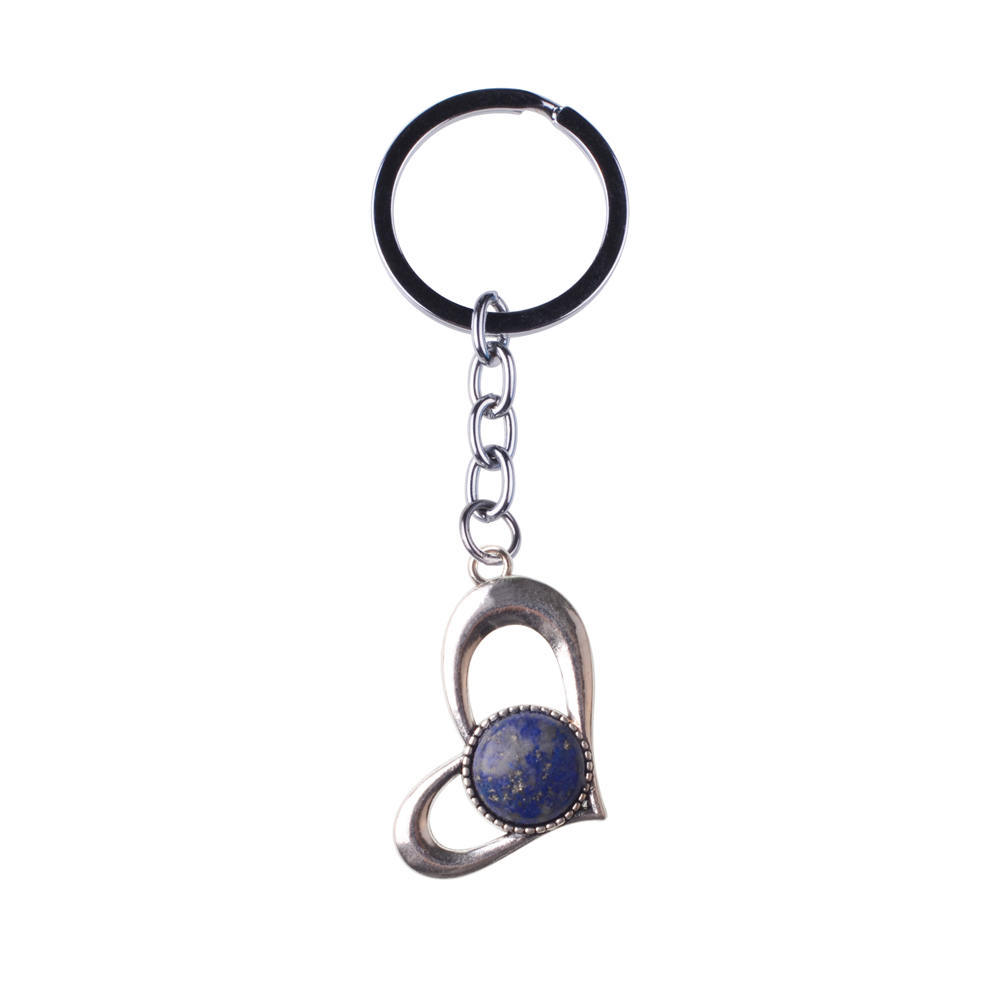 Wholesale Natura Gemstone Love Alloy Pendant Key Chain Amethyst Green Aventurine Powder Crystal Jewelry Making