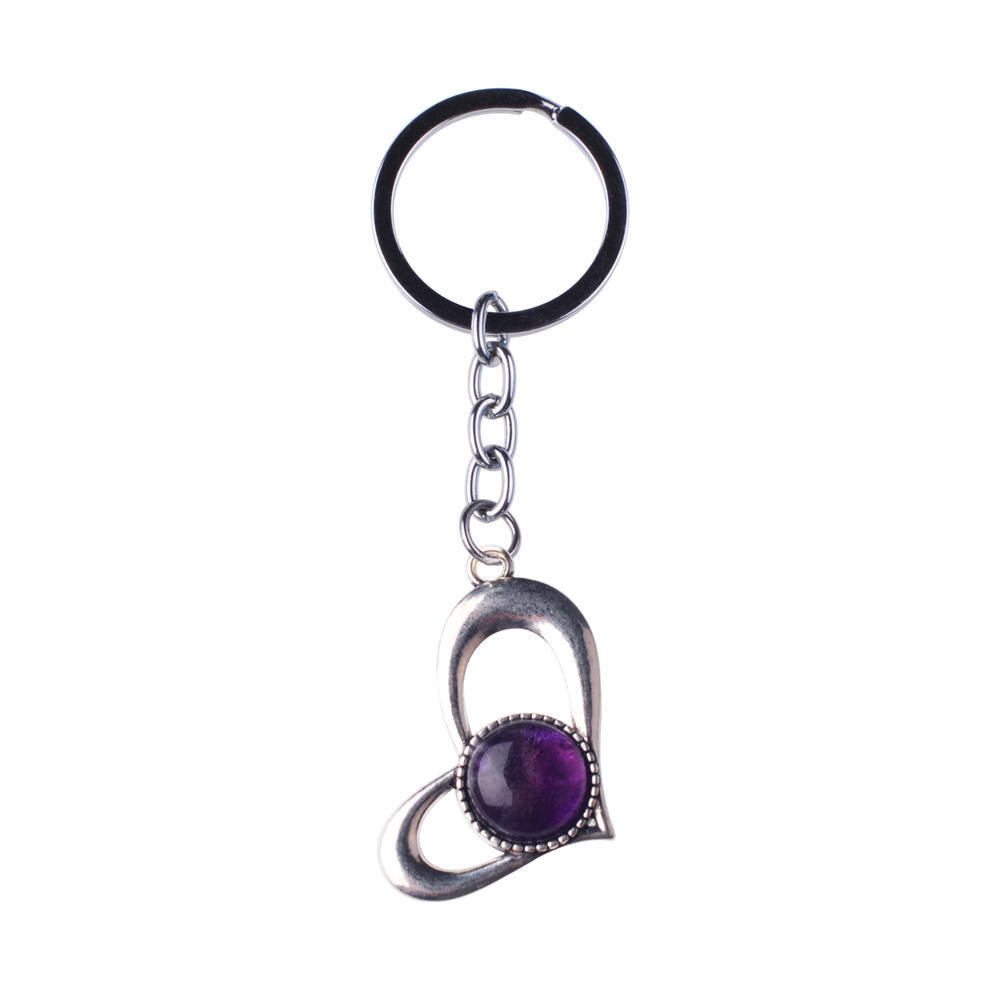 Wholesale Natura Gemstone Love Alloy Pendant Key Chain Amethyst Green Aventurine Powder Crystal Jewelry Making