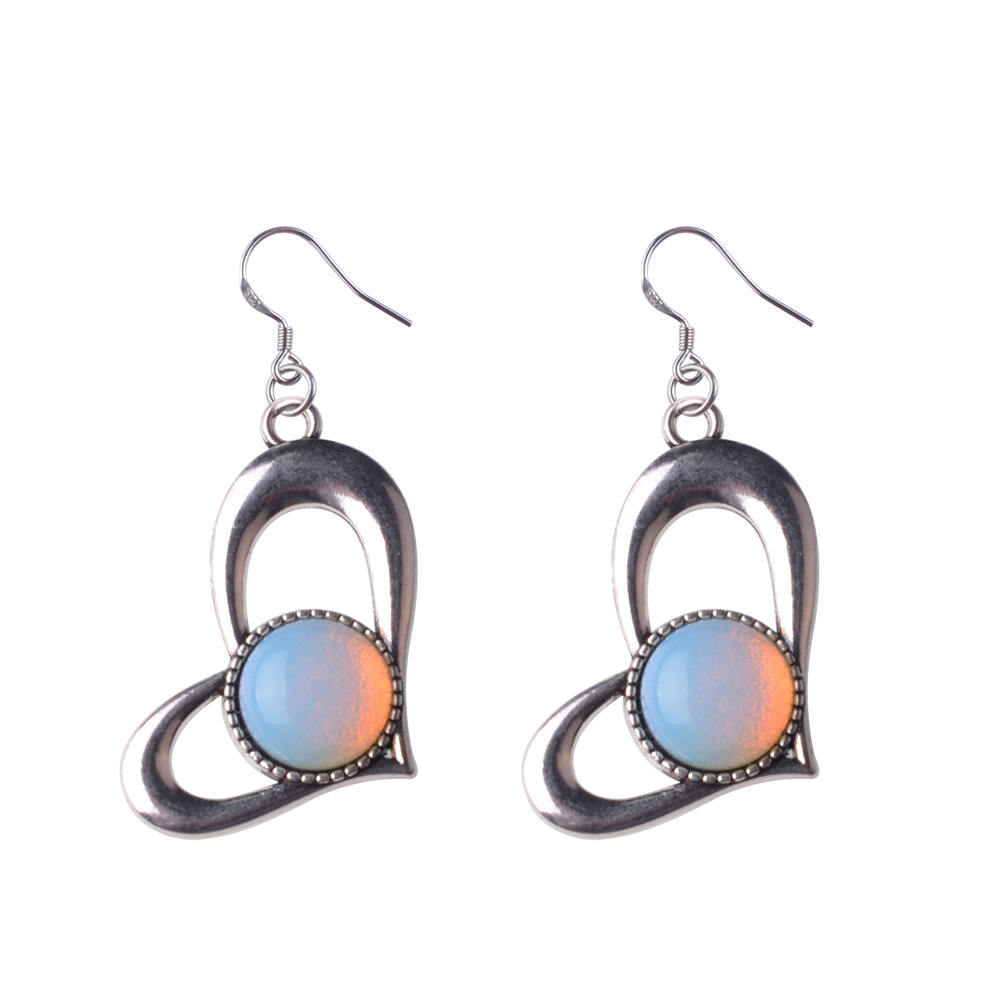 Natura Gemstone Love Alloy Pendant Earrings Amethyst Green Aventurine Powder Crystal Valentine's Day Gift for Women