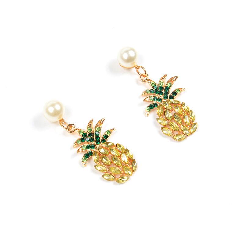 Fashion Glass Peart Gold Pineapple Drop Charm Earrings for Women's Jewelry