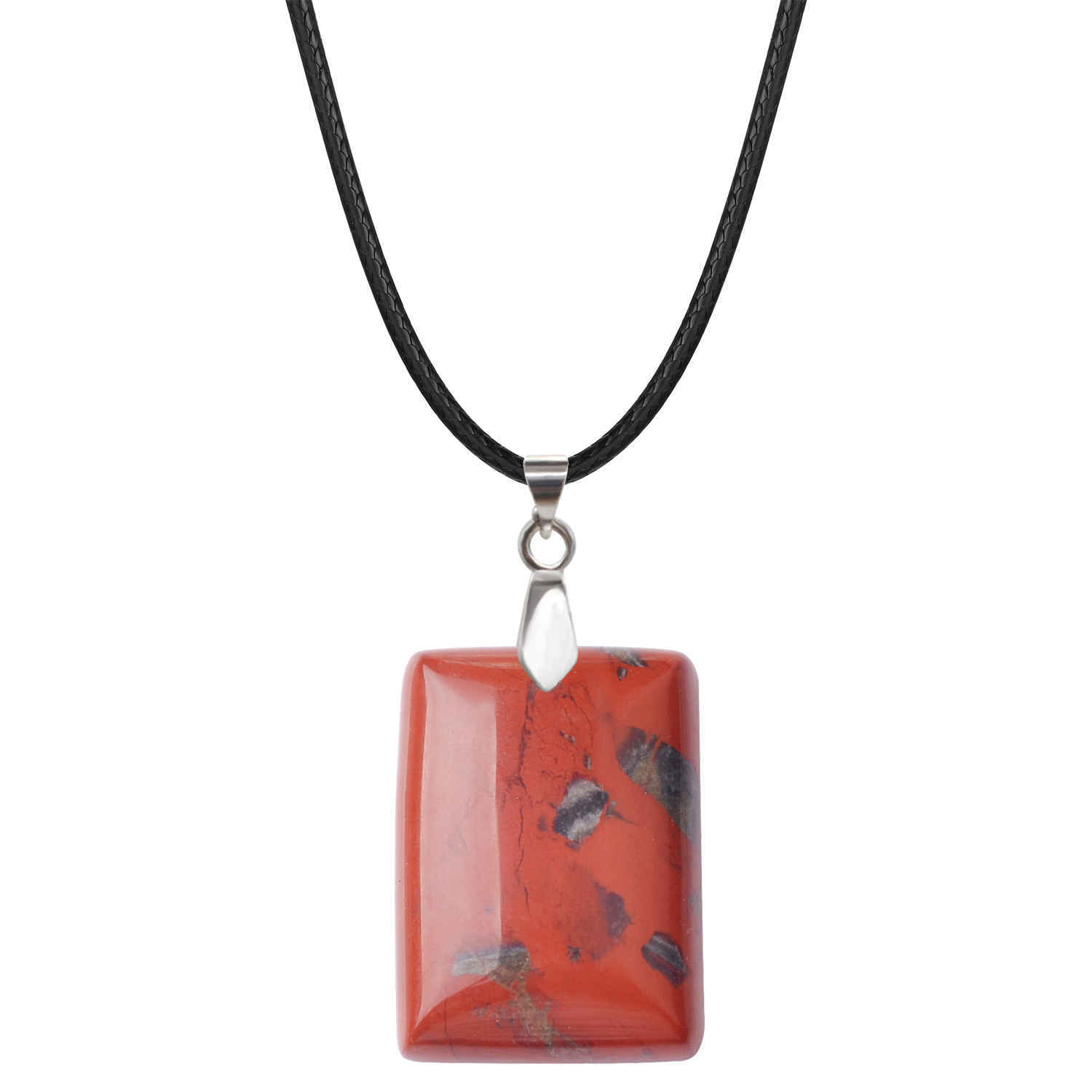 Wholesales 28x35MM Rectangle Gemstone Beads Chakra Pendant Necklace for Women & Men with 18 Inches Black Rope