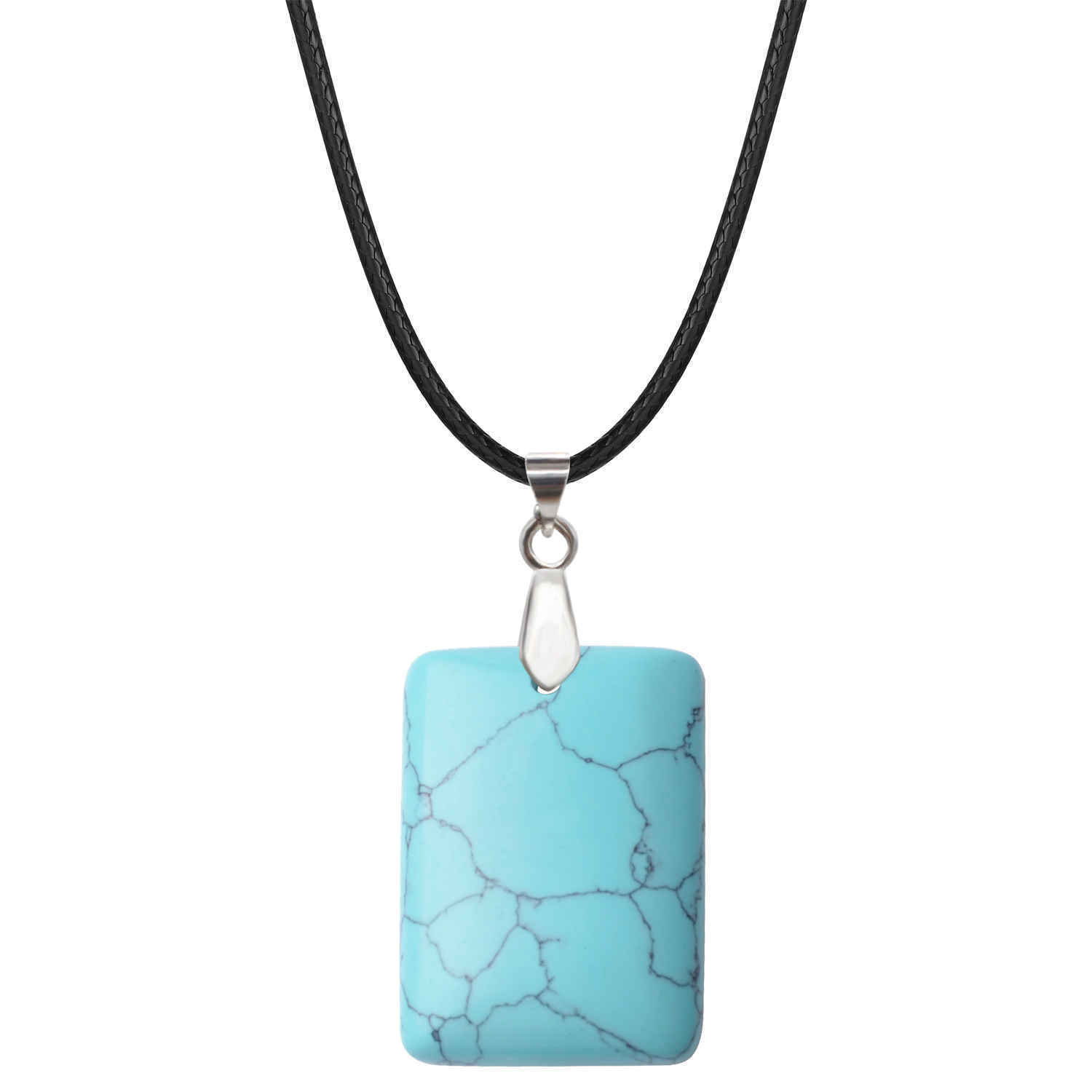 Wholesales 28x35MM Rectangle Gemstone Beads Chakra Pendant Necklace for Women & Men with 18 Inches Black Rope