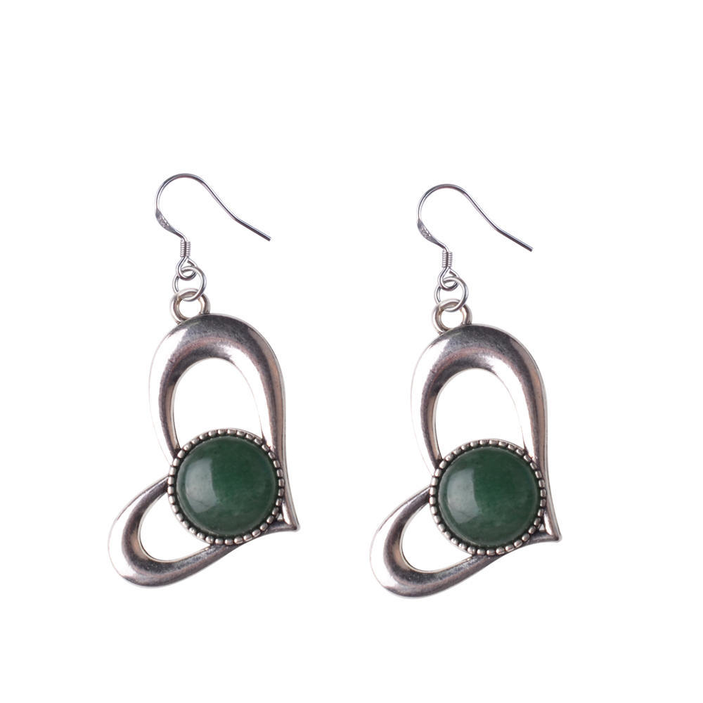 Natura Gemstone Love Alloy Pendant Earrings Amethyst Green Aventurine Powder Crystal Valentine's Day Gift for Women