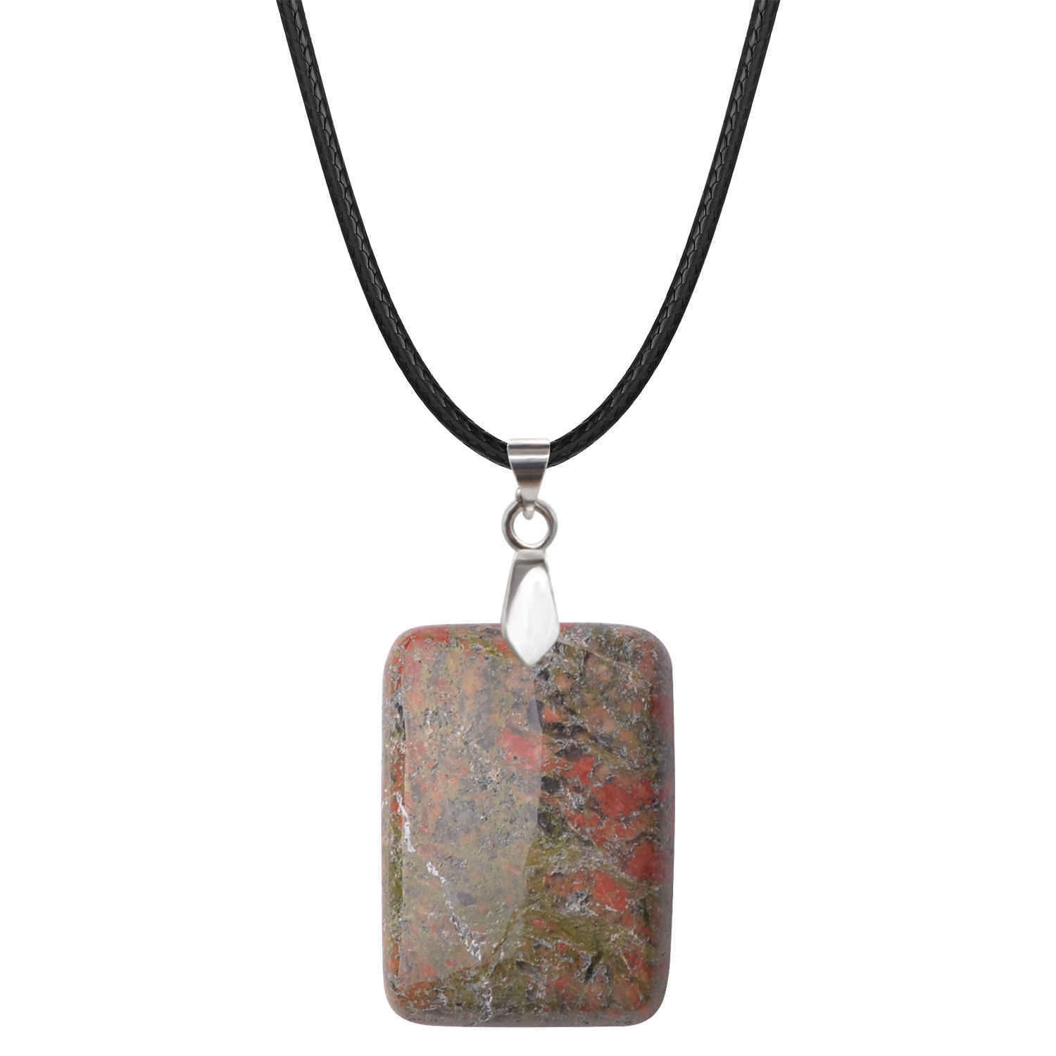Wholesales 28x35MM Rectangle Gemstone Beads Chakra Pendant Necklace for Women & Men with 18 Inches Black Rope