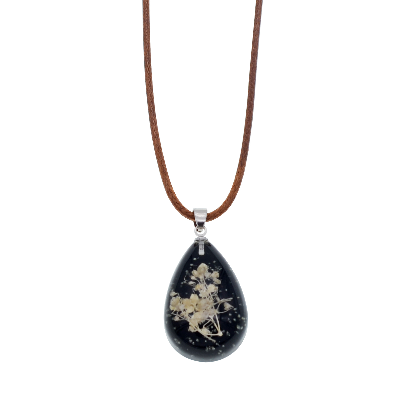 European and American New Luminous Transparent Crystal Water Drop Dry Flower Necklace Stone Pendant Necklace Fashion Jewelry