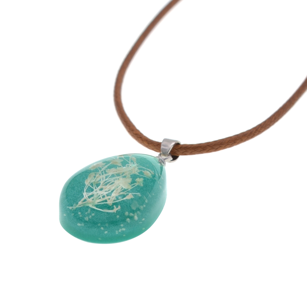 European and American New Luminous Transparent Crystal Water Drop Dry Flower Necklace Stone Pendant Necklace Fashion Jewelry