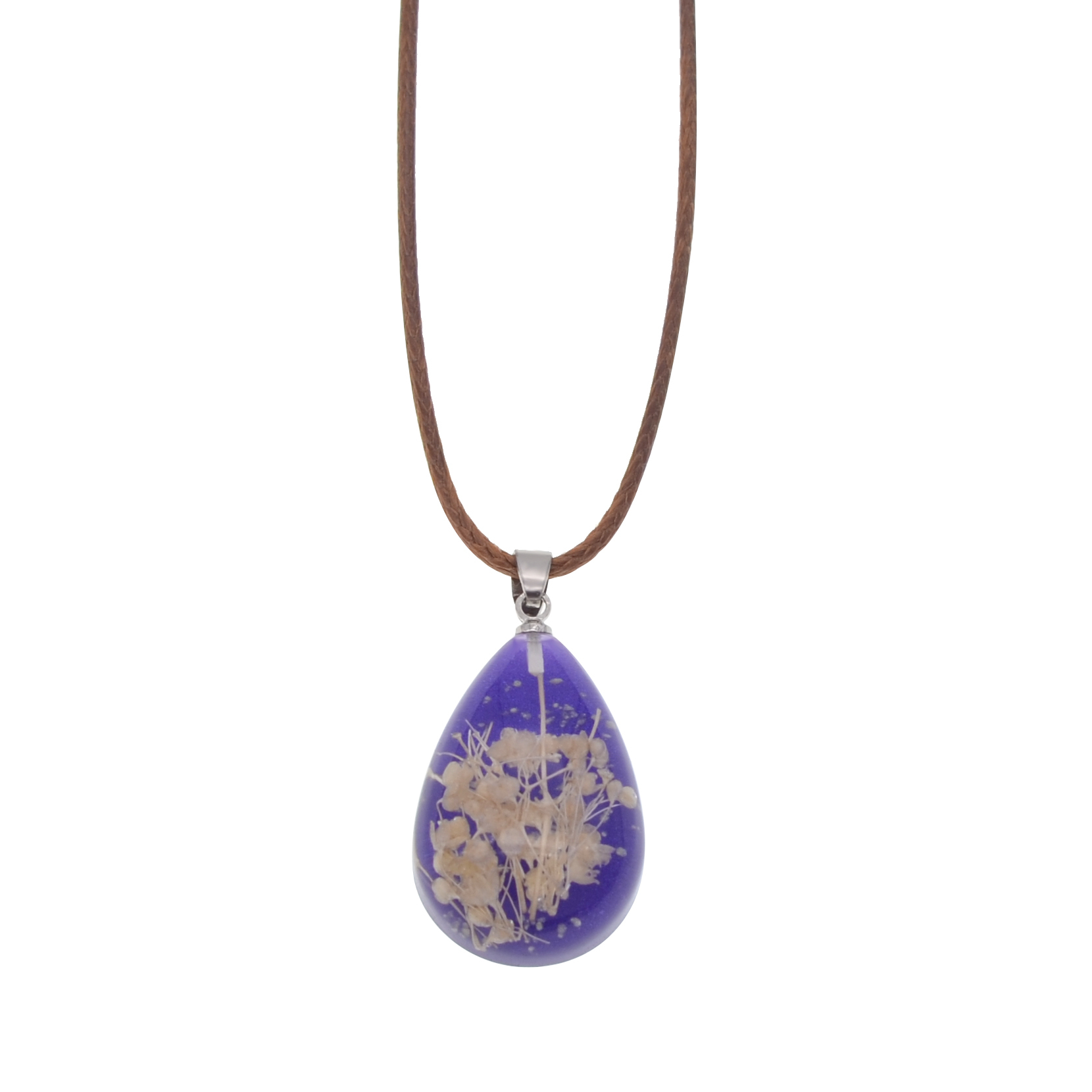 European and American New Luminous Transparent Crystal Water Drop Dry Flower Necklace Stone Pendant Necklace Fashion Jewelry