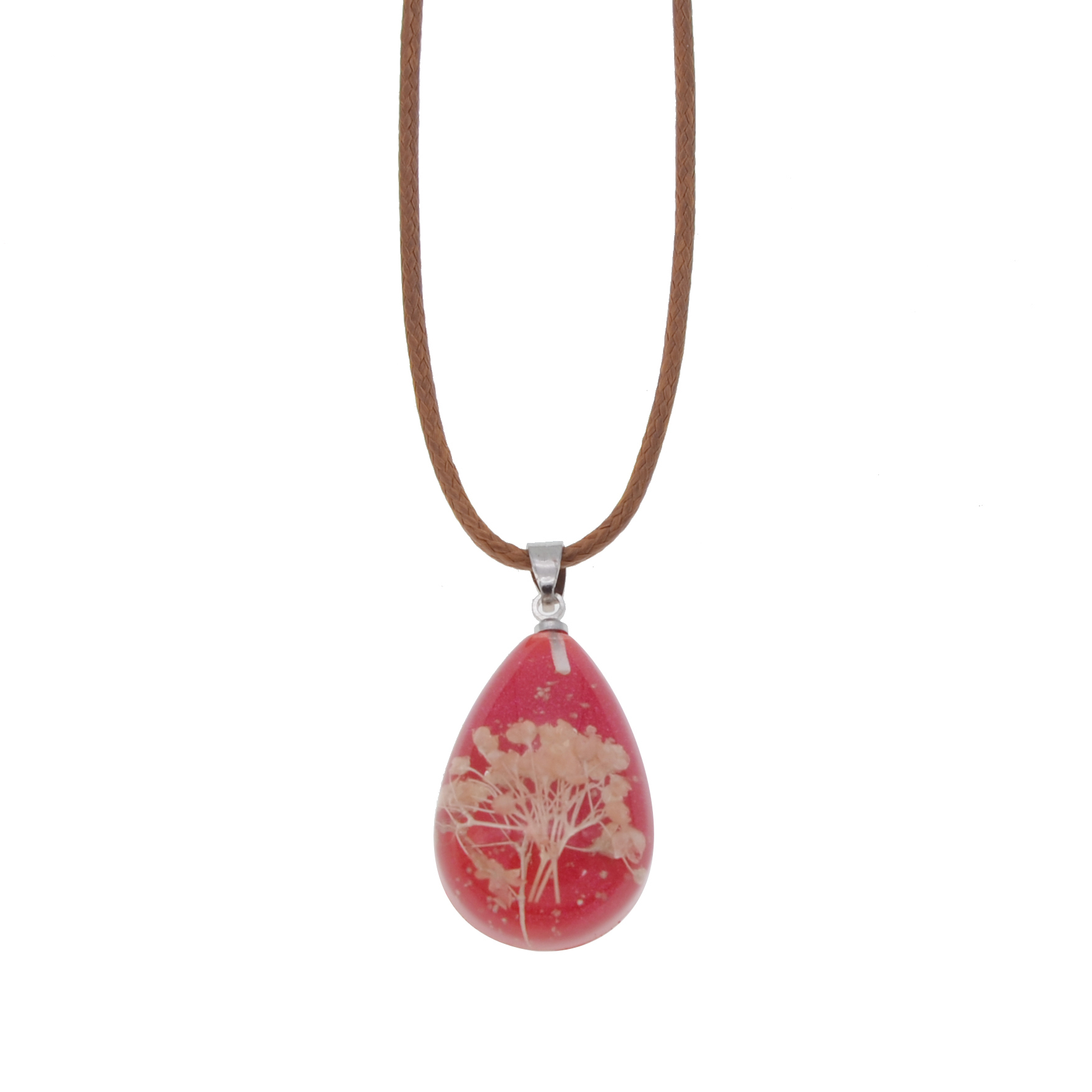 European and American New Luminous Transparent Crystal Water Drop Dry Flower Necklace Stone Pendant Necklace Fashion Jewelry