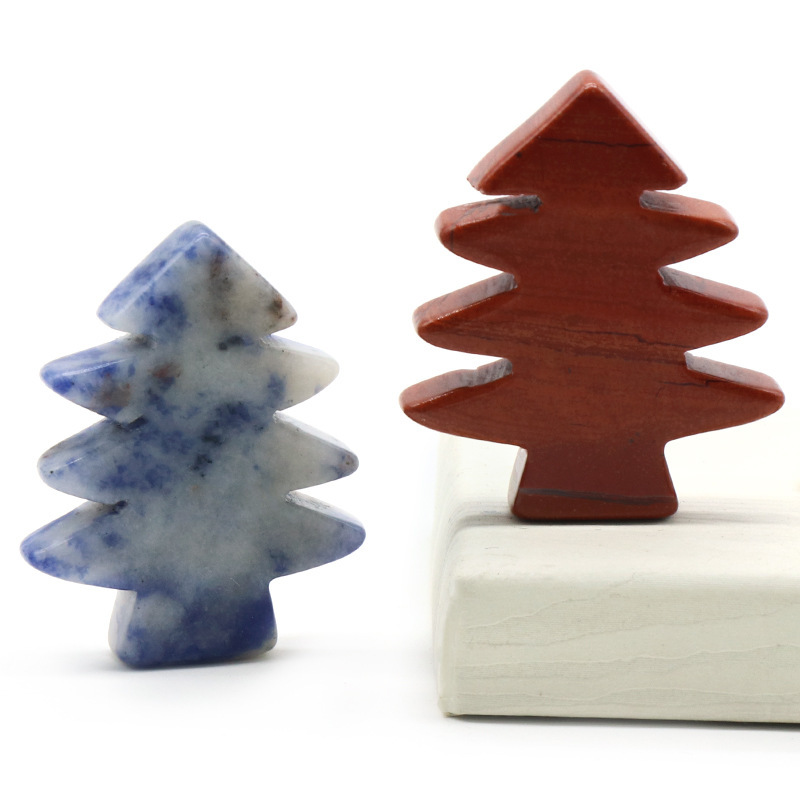 Healing Crystal Stones Pendant Mini Christmas Tree Desk Ornament Pocket Stone Home Office Christmas Decoration