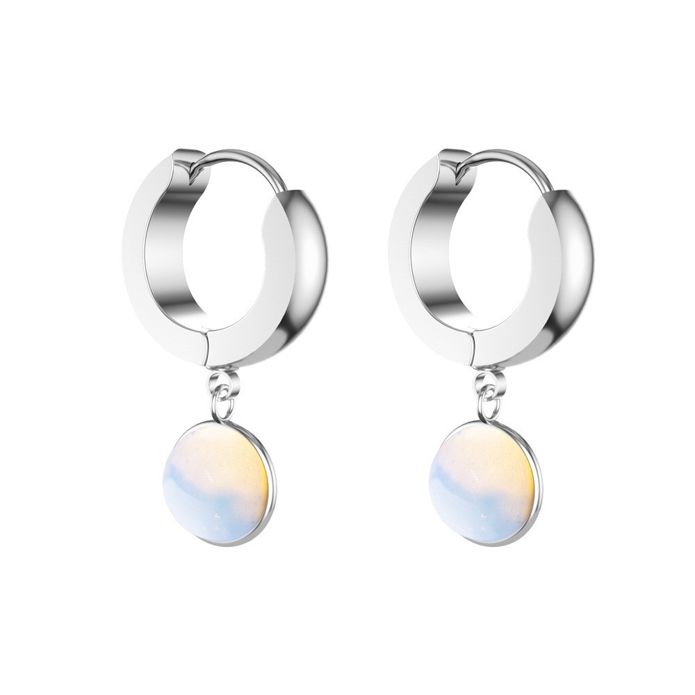 Natural Crystal Stud Stainless Steel Round Amethyst Turquoise Pendant Ring Earrings