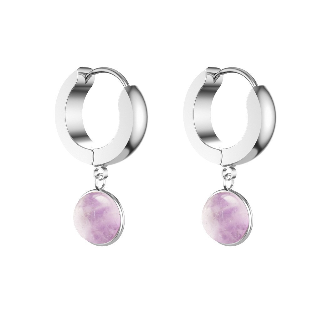 Natural Crystal Stud Stainless Steel Round Amethyst Turquoise Pendant Ring Earrings