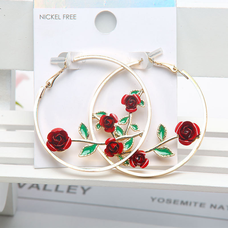 Romantic Crystal Rose Earrings Carved Exaggerated Circular Stud Earring Suitable for Women's Jewelry Valentine's Day Gift