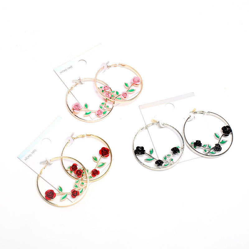 Romantic Crystal Rose Earrings Carved Exaggerated Circular Stud Earring Suitable for Women's Jewelry Valentine's Day Gift