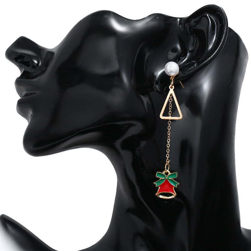Christmas Series Pearl Earrings Alloy Oil Dripping Christmas Tree Hairball Personalized Earrings