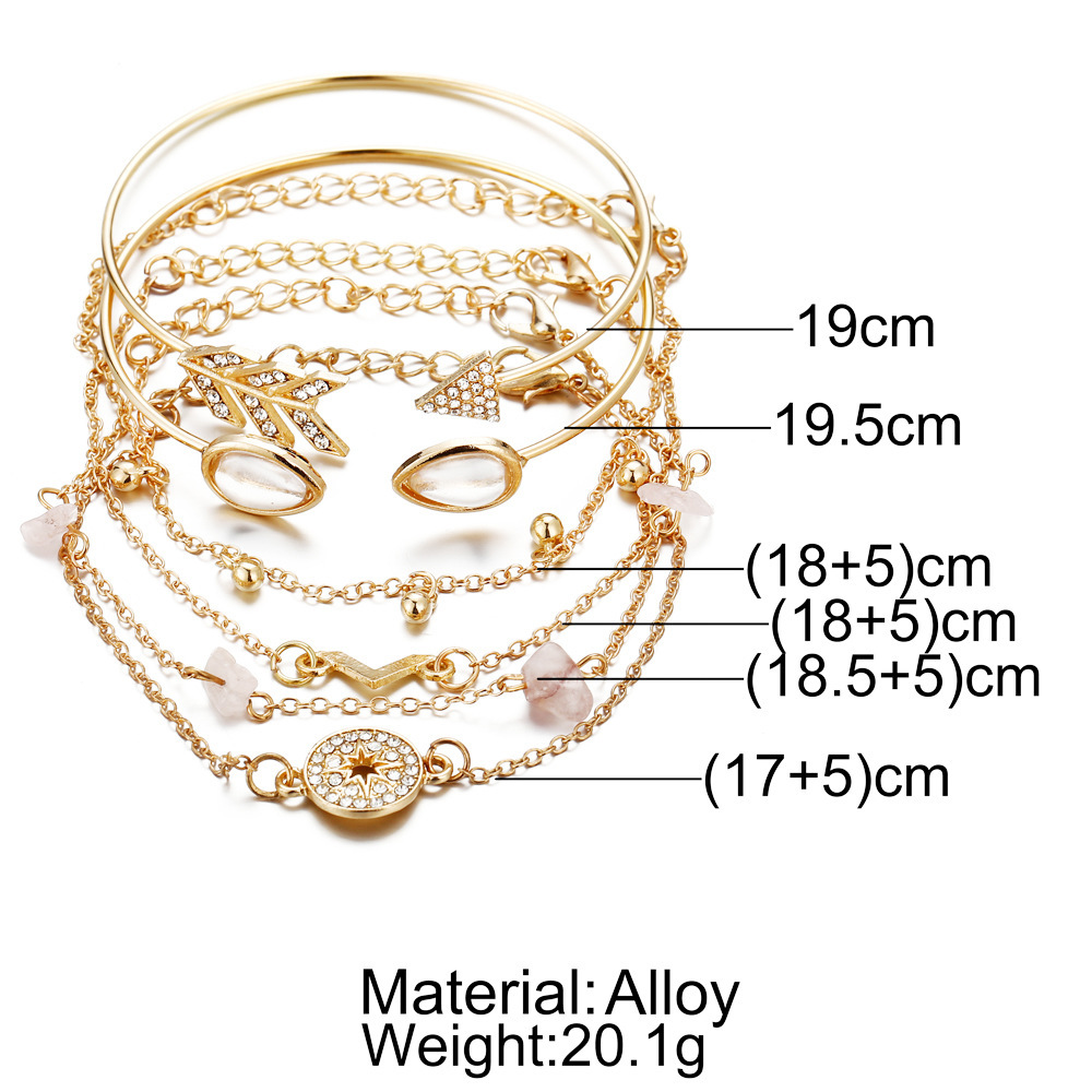 Bracelet 6-Piece Set Compass Broken Turquoise V-shaped Love  Stackable Gift Fashionable Design Jewelry Gift for Women Girls