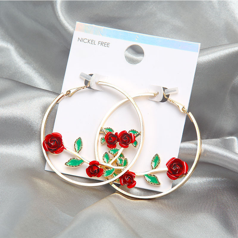Romantic Crystal Rose Earrings Carved Exaggerated Circular Stud Earring Suitable for Women's Jewelry Valentine's Day Gift