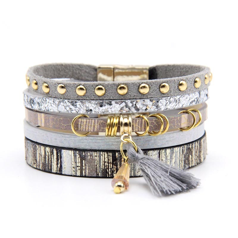 Fashion Leather Bracelets Men Stainless Steel Multilayer Braided Rope for Women and Men